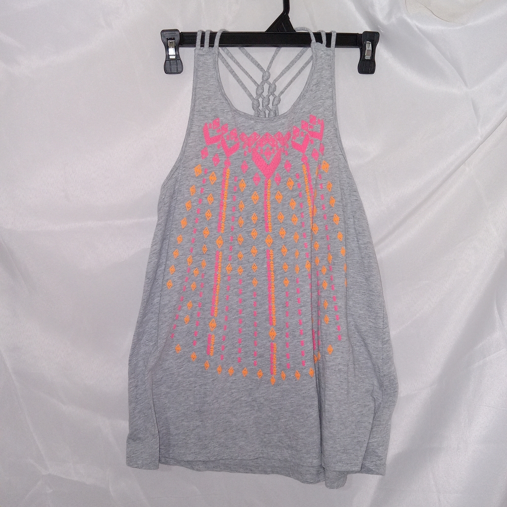 Arizona Jean Company Neon Pink Orange Boho Graphic Tank Top With Braiden Strap